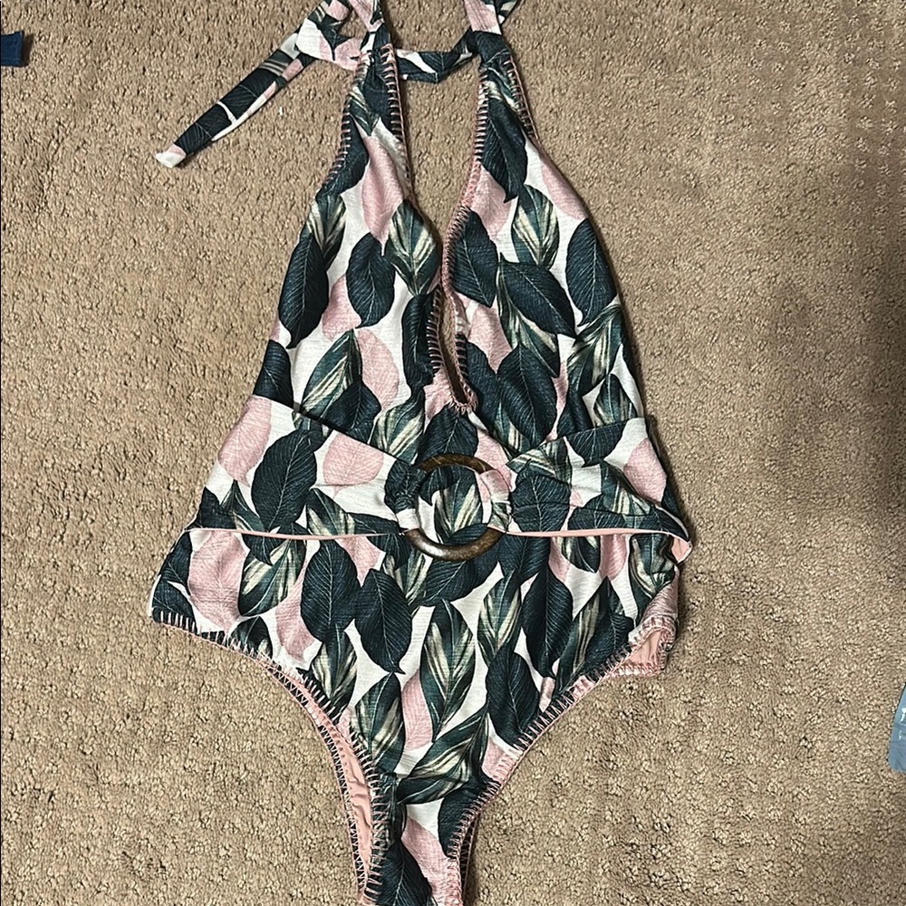 Leaf Print Halter Swimsuit